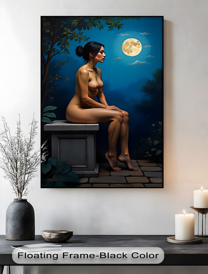 Moonlit Solitude – Elegant Nude Canvas Wall Art | Framed Artwork