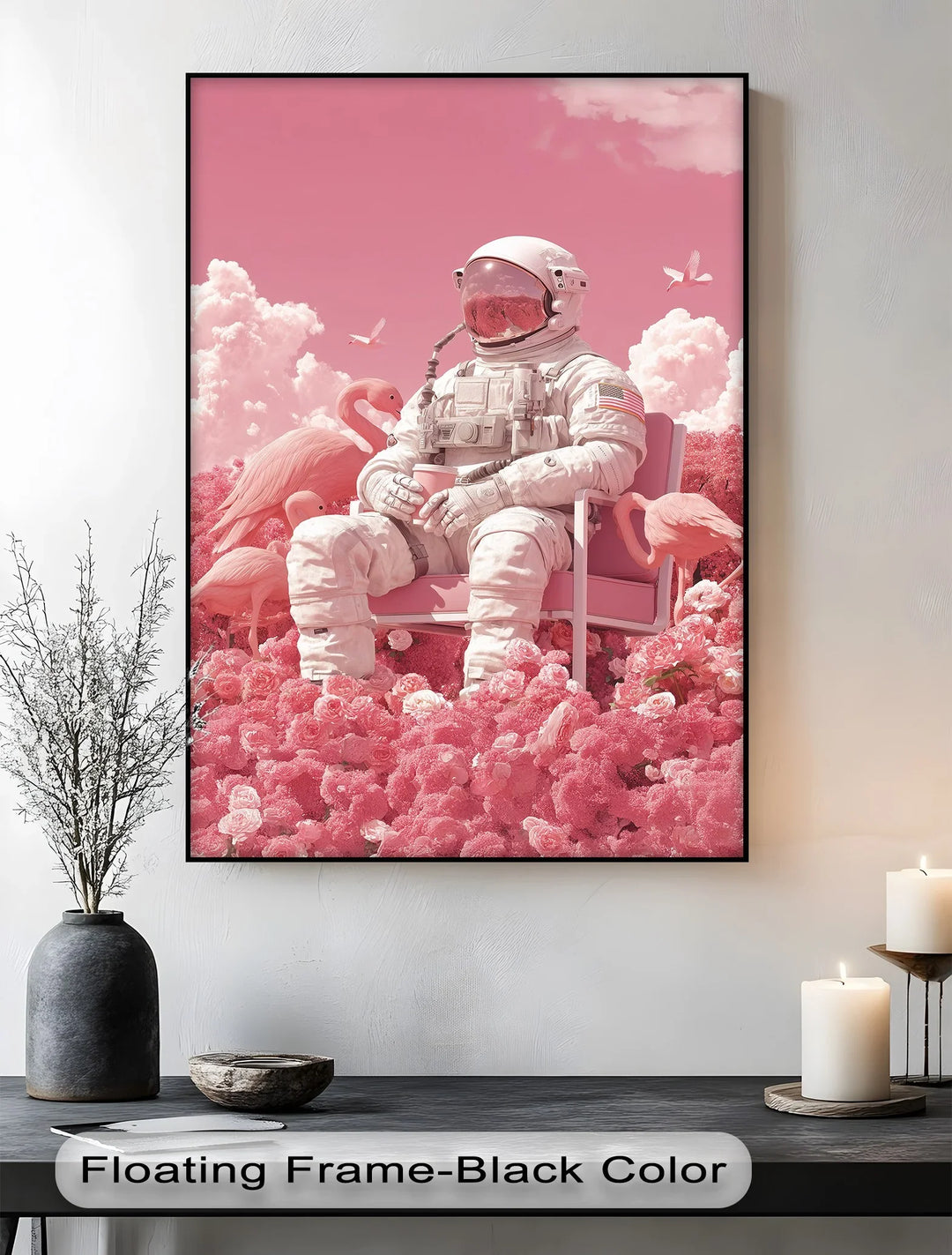 Pink Astronaut in a Flamingo Garden – Surreal Space Canvas Print - MyPhotoStation