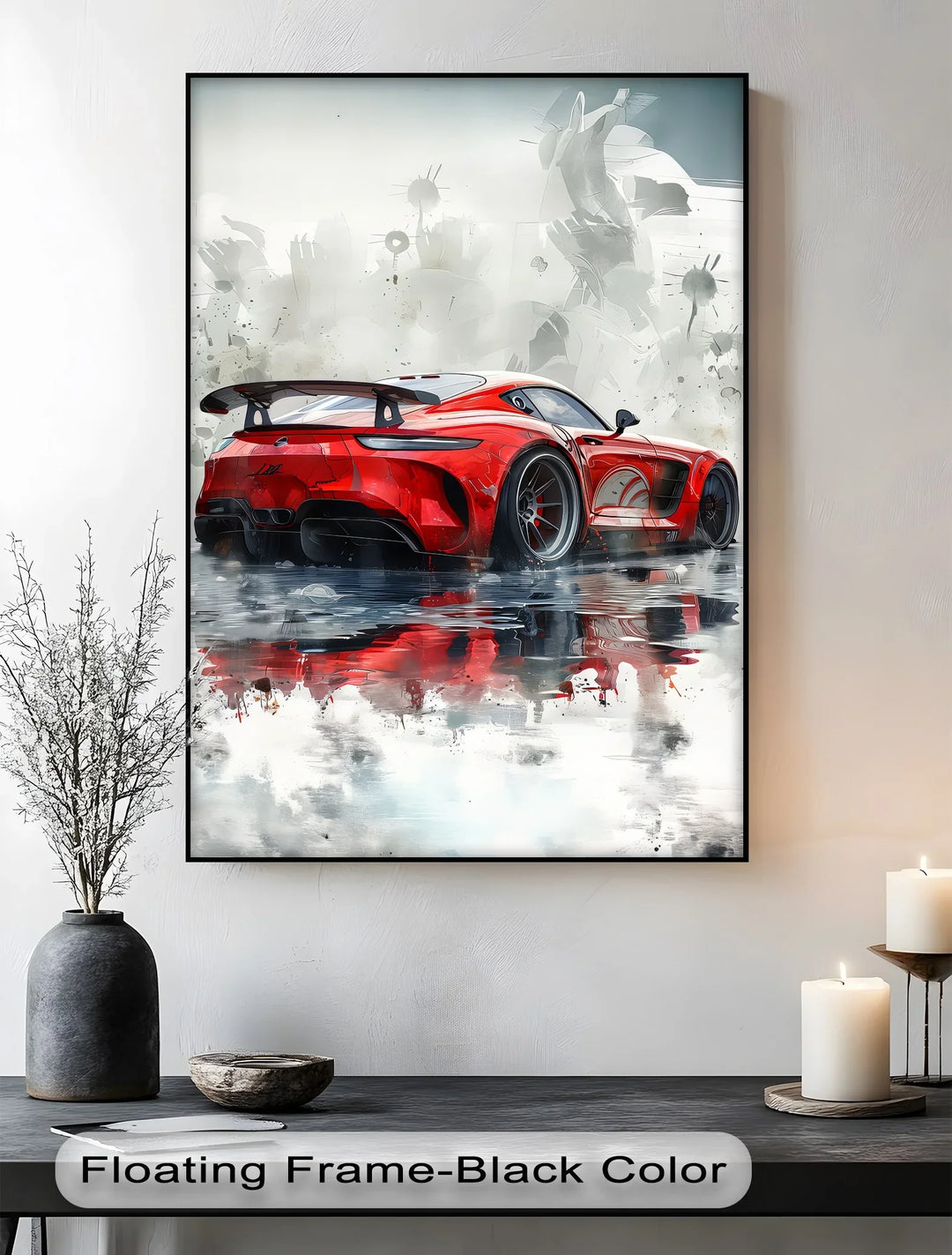 Red Hypercar Reflection on Wet Asphalt – Car Canvas Print - MyPhotoStation