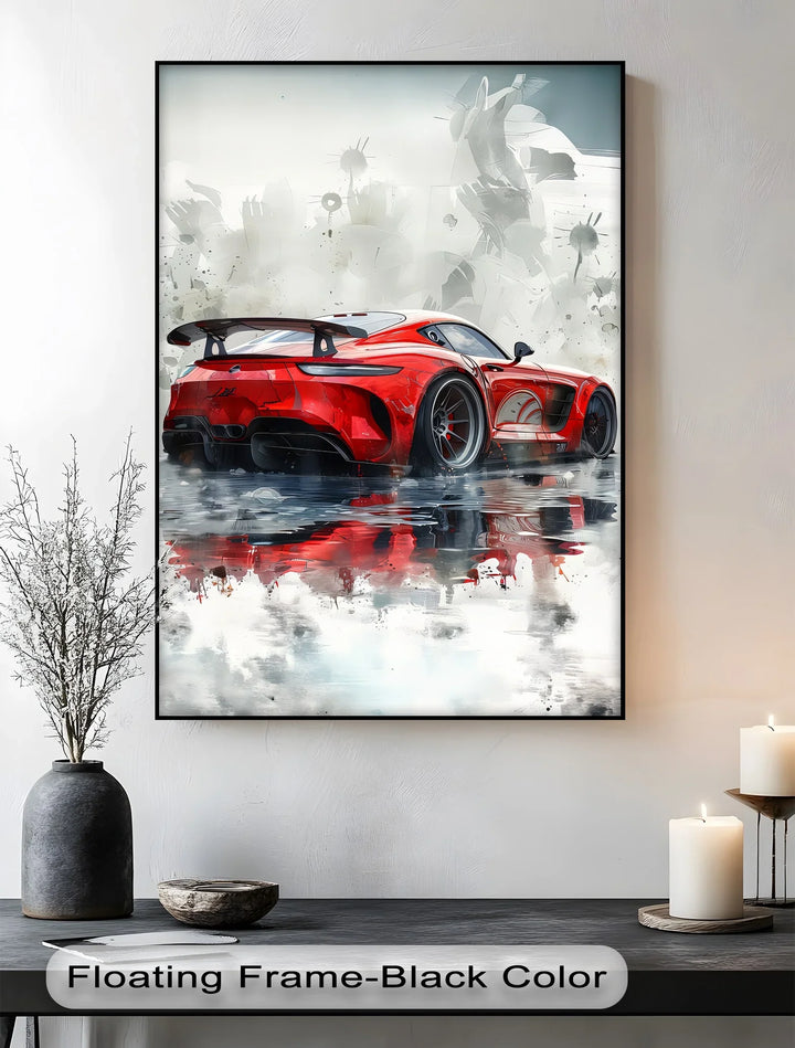 Red Hypercar Reflection on Wet Asphalt – Car Canvas Print - MyPhotoStation