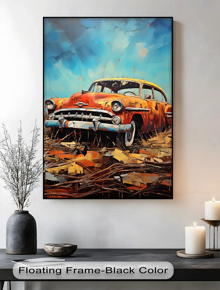 Rustic Relic – Faded Orange Classic Car in Autumn Field Canvas Print - MyPhotoStation