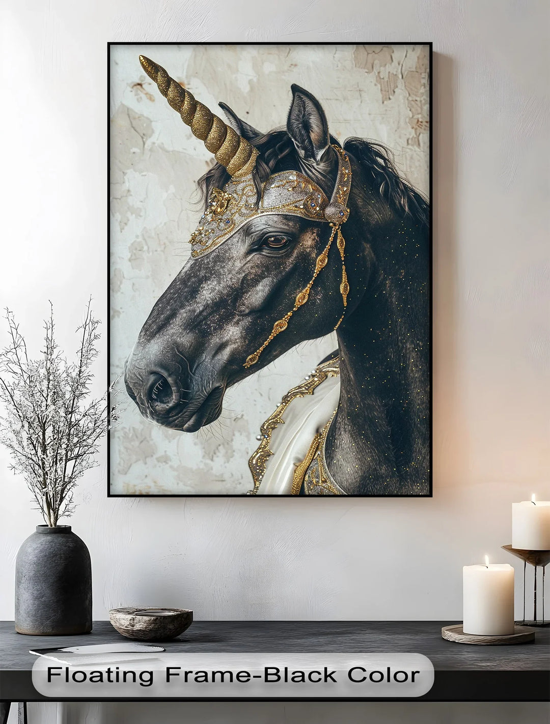 Regal Black Unicorn with Golden Armor – Fantasy Animal Canvas Print - MyPhotoStation