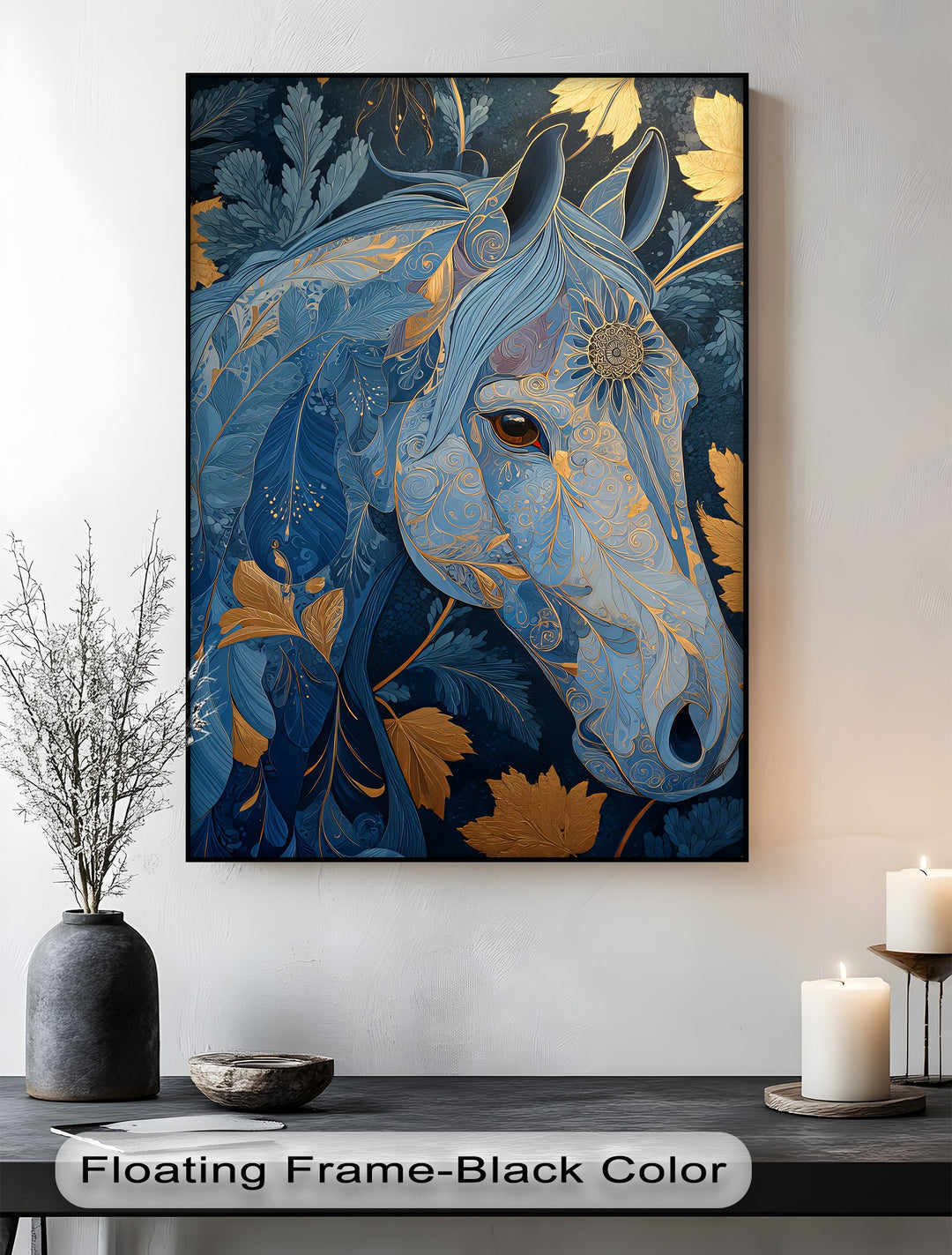 Golden Gaze – Ornamental Blue Horse Canvas Print