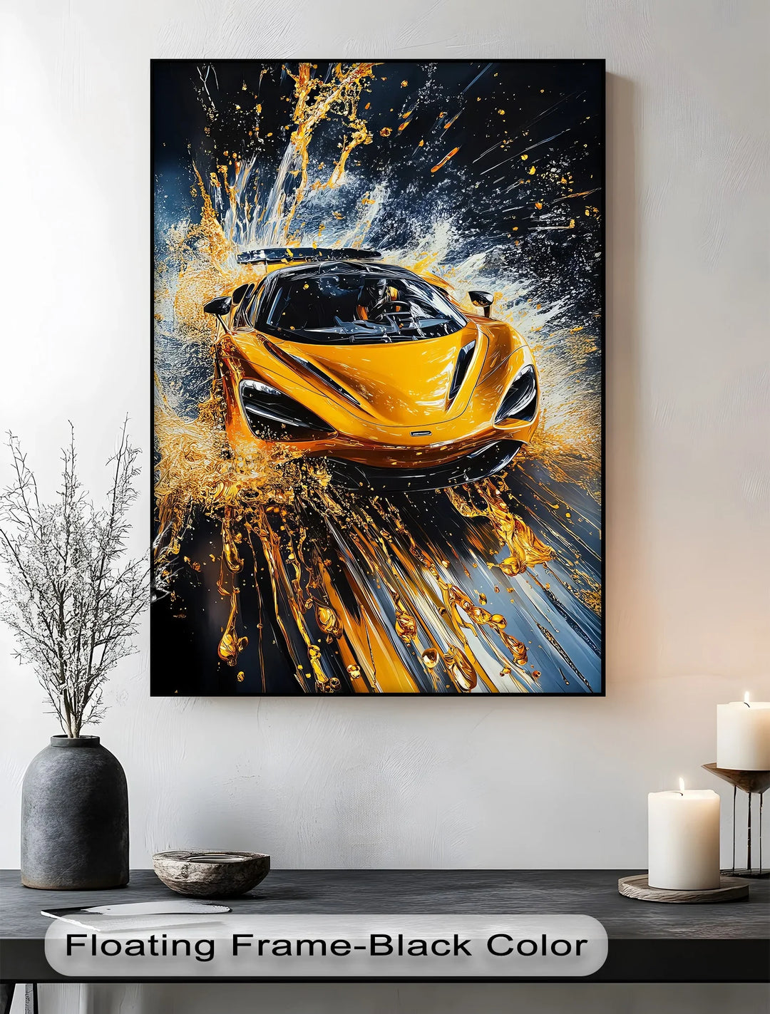 Velocity Splash – Yellow Supercar in Liquid Motion Canvas Print - MyPhotoStation