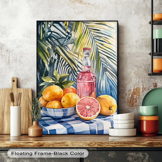Vibrant color saturation makes this unique canvas print of the 'Citrus & Sunshine' tropical fruit and juice still life truly pop.