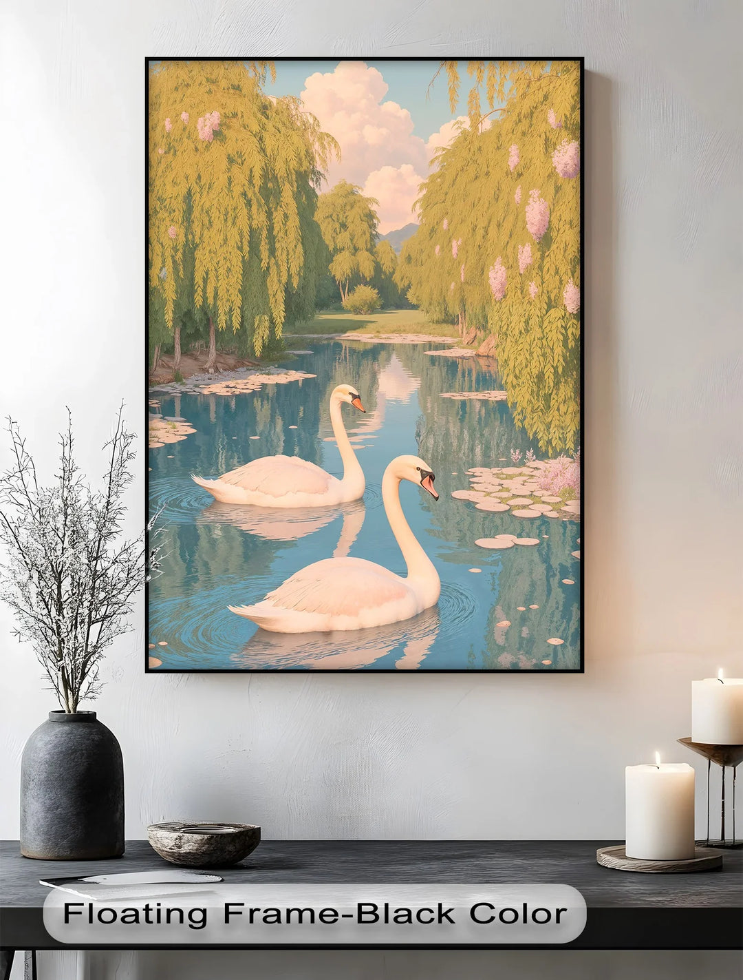 Serene Swan Pair on Lily Pond – Nature Animal Canvas Print - MyPhotoStation