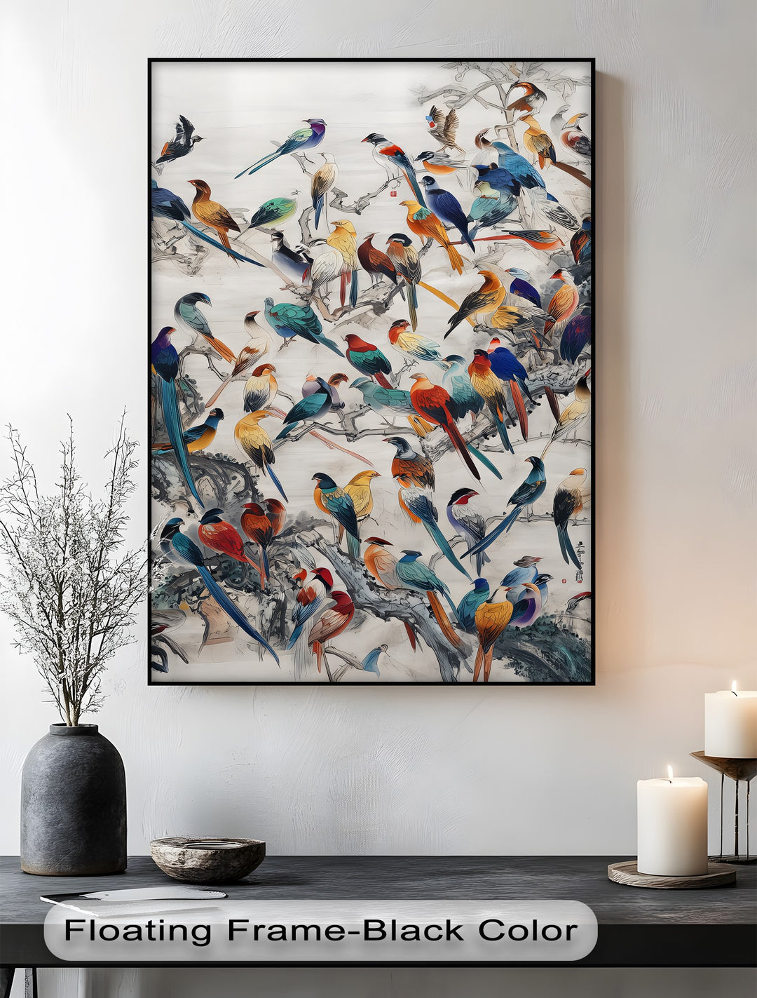 Symphony of Colors – Exotic Birds Gathering Canvas Wall Art | Large Canvas