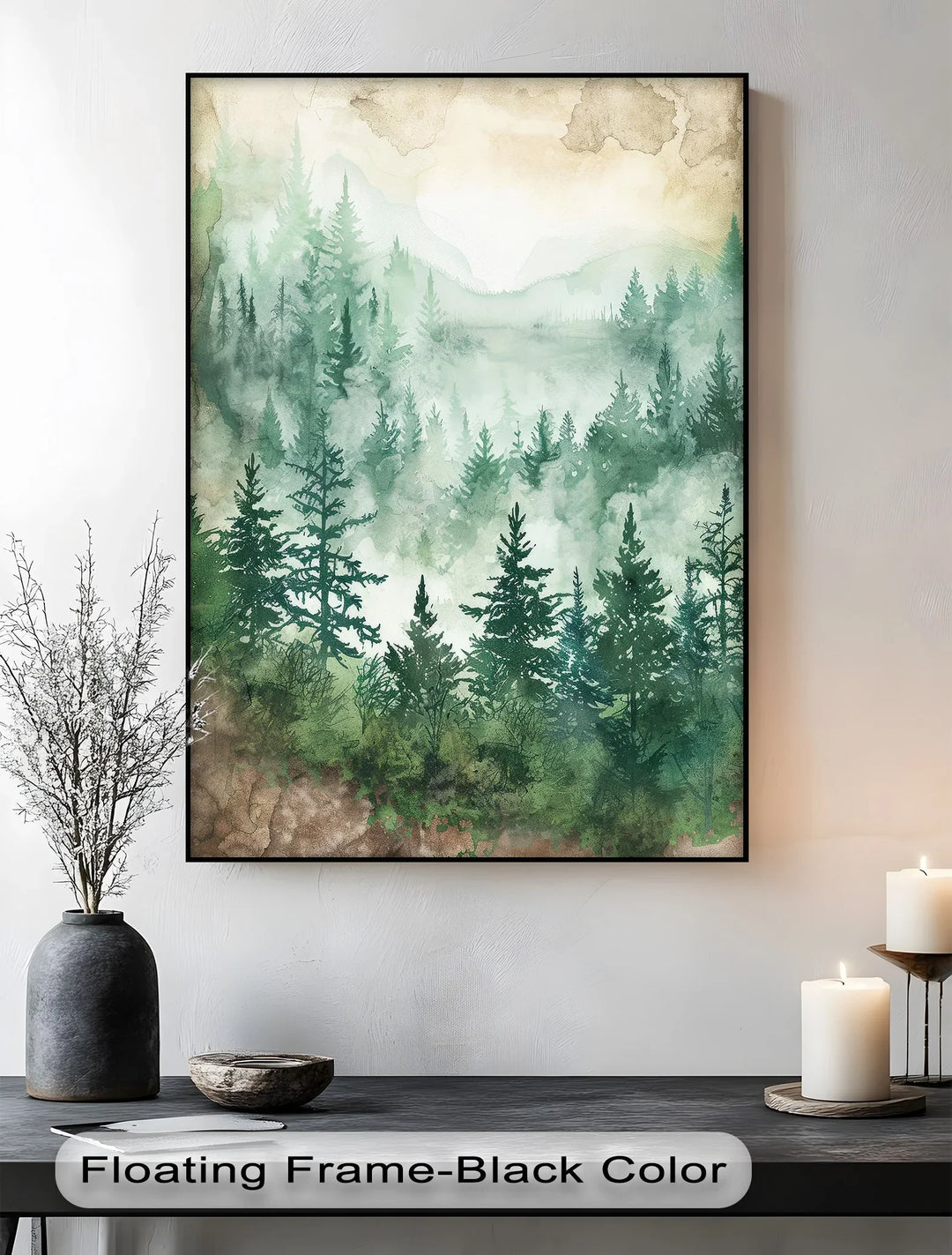 Misty Pines – Watercolor Forest Landscape Canvas Print