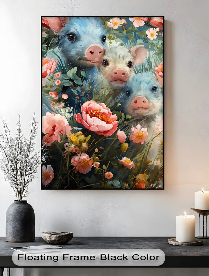 Blossom Companions – Piglets Among Spring Blooms Animal Canvas Print - MyPhotoStation
