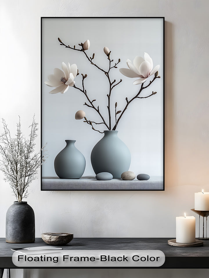 Minimalist Magnolia Harmony – Soft White Floral Canvas Print