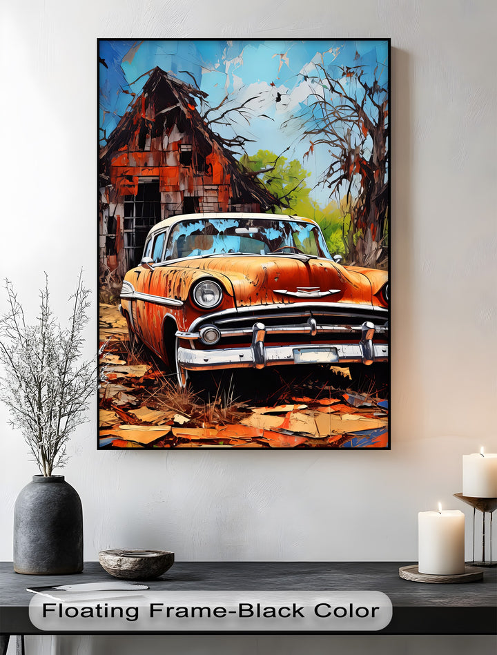 Rust & Remnants – Abandoned Vintage Chevy by a Forgotten Barn Canvas Print