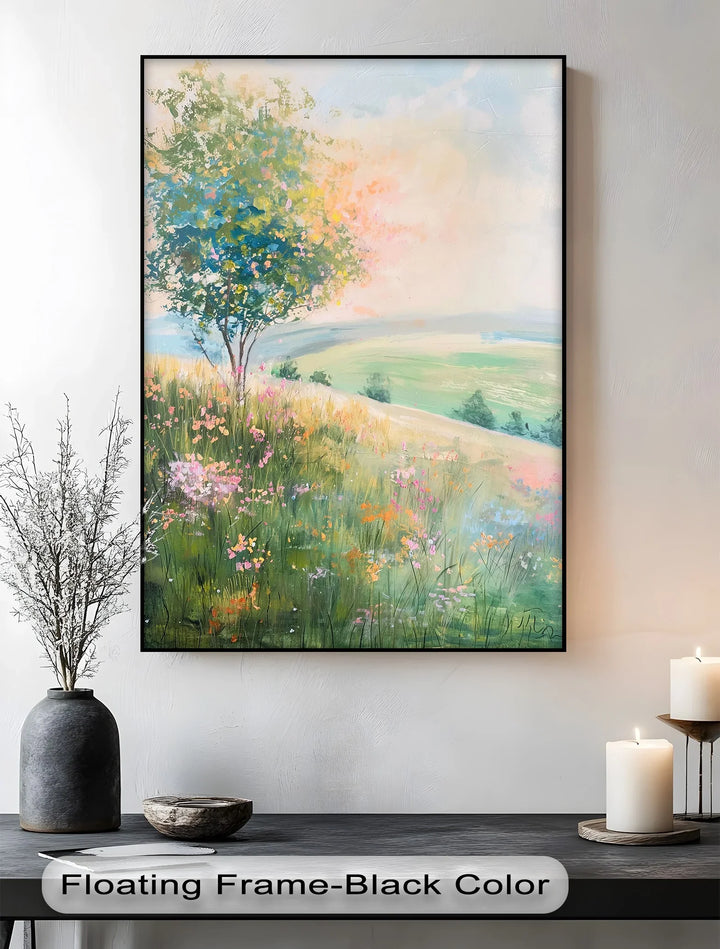 Blossom Breeze Hillside – Spring Meadow Landscape Canvas Print