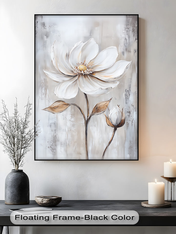 White Petal Blossom with Golden Hints – Elegant Floral Canvas Print