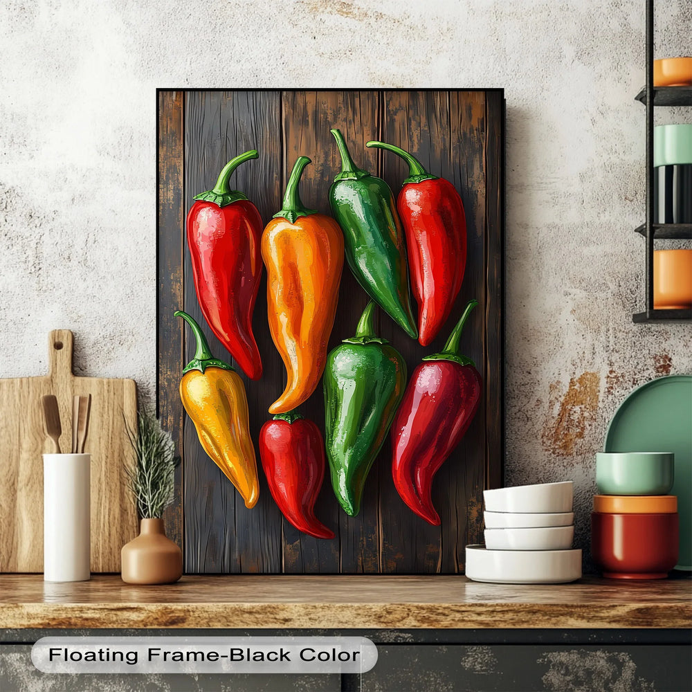 Colorful Peppers – Rustic Vegetable Kitchen Canvas Print - MyPhotoStation