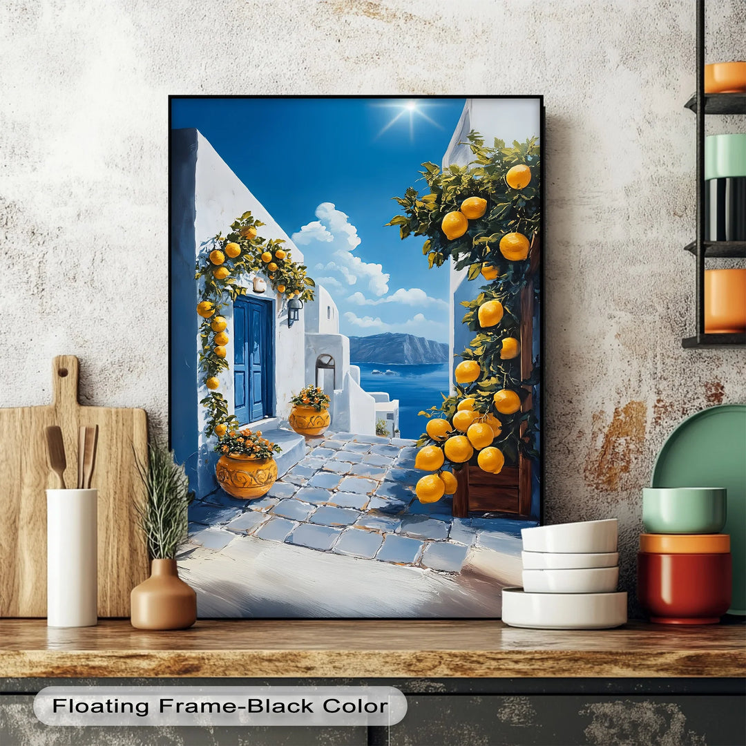 Santorini Sunshine – Mediterranean Lemon Street Canvas Print - MyPhotoStation