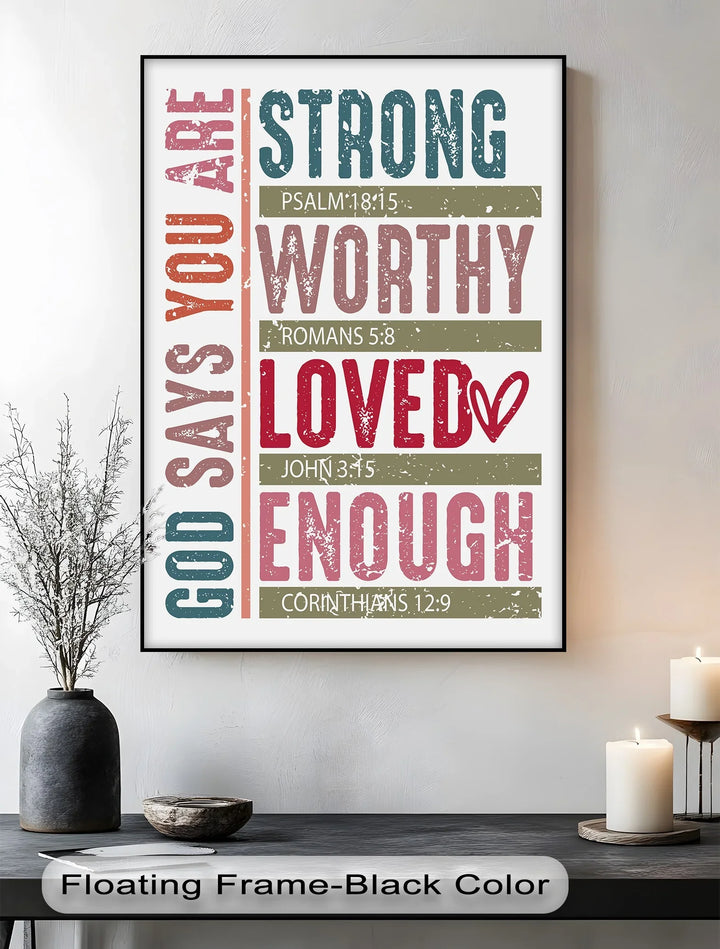 God Says You Are: Strong, Worthy, Loved, Enough – Scripture Canvas Print - MyPhotoStation