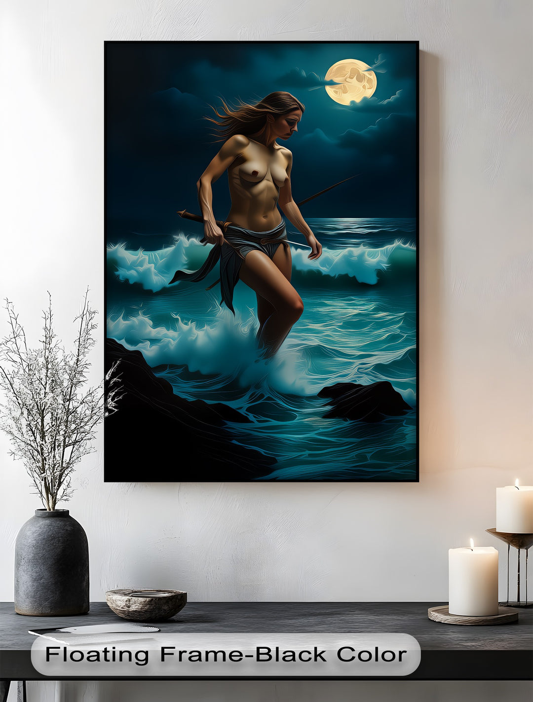 Moon Warrior – Mythic Nude Canvas Wall Art | Framed Wall Art