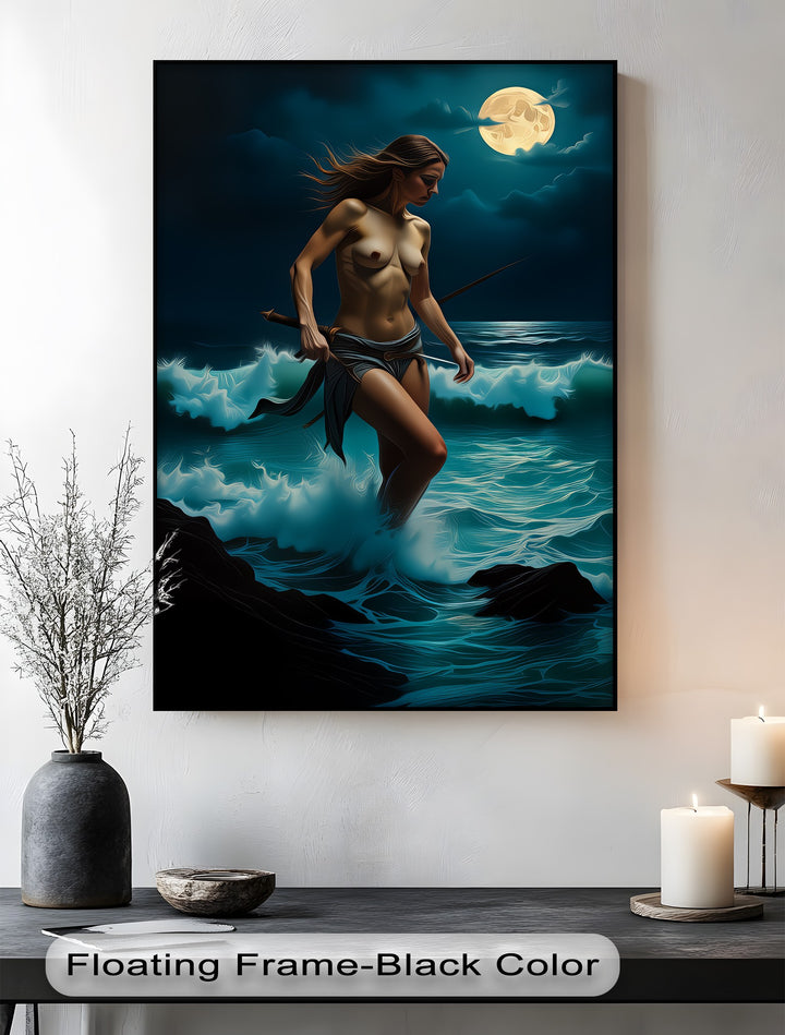 Moon Warrior – Mythic Nude Canvas Wall Art | Framed Wall Art
