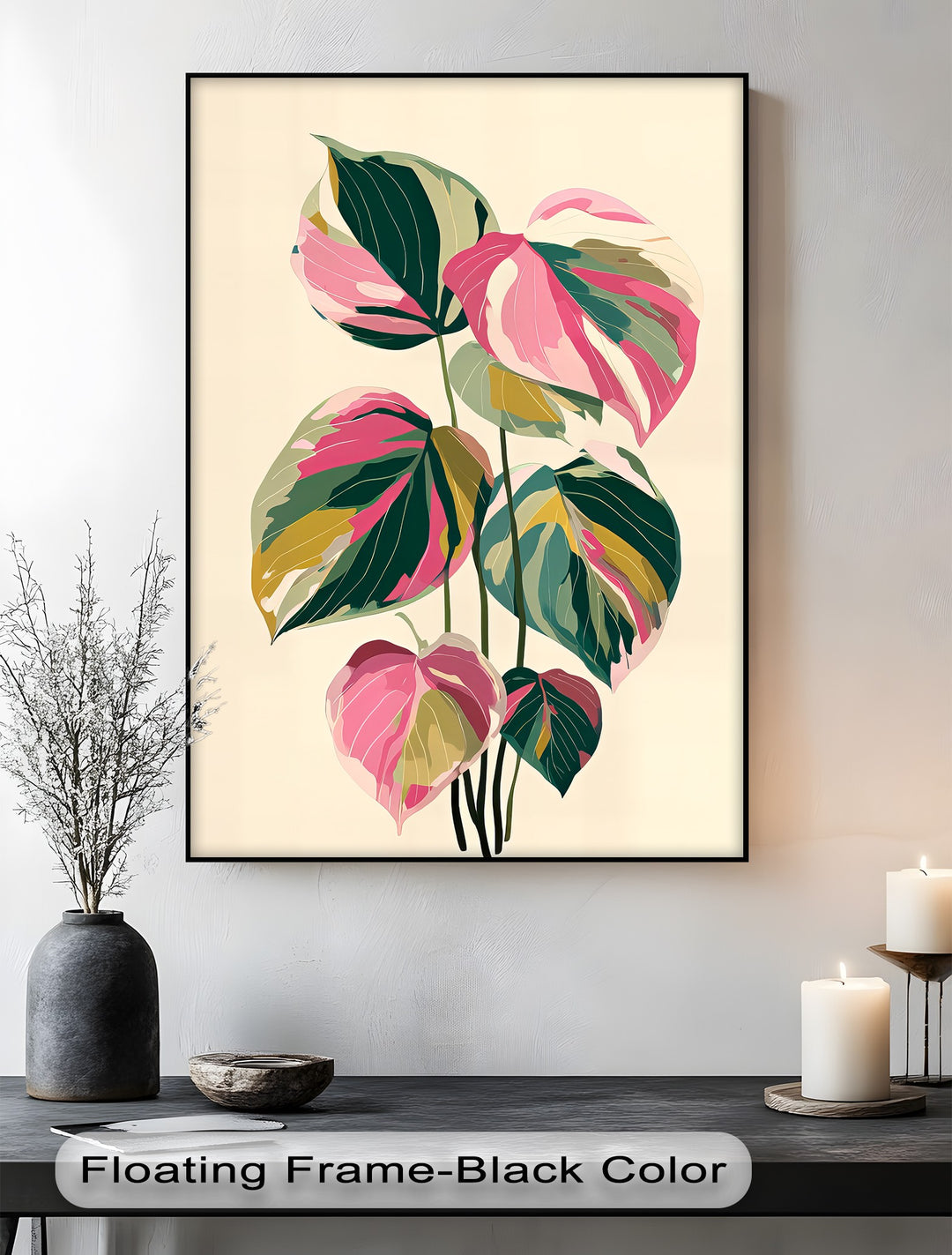 Pink and Green Leaves - Canvas Wall Art | Oversized Wall Art