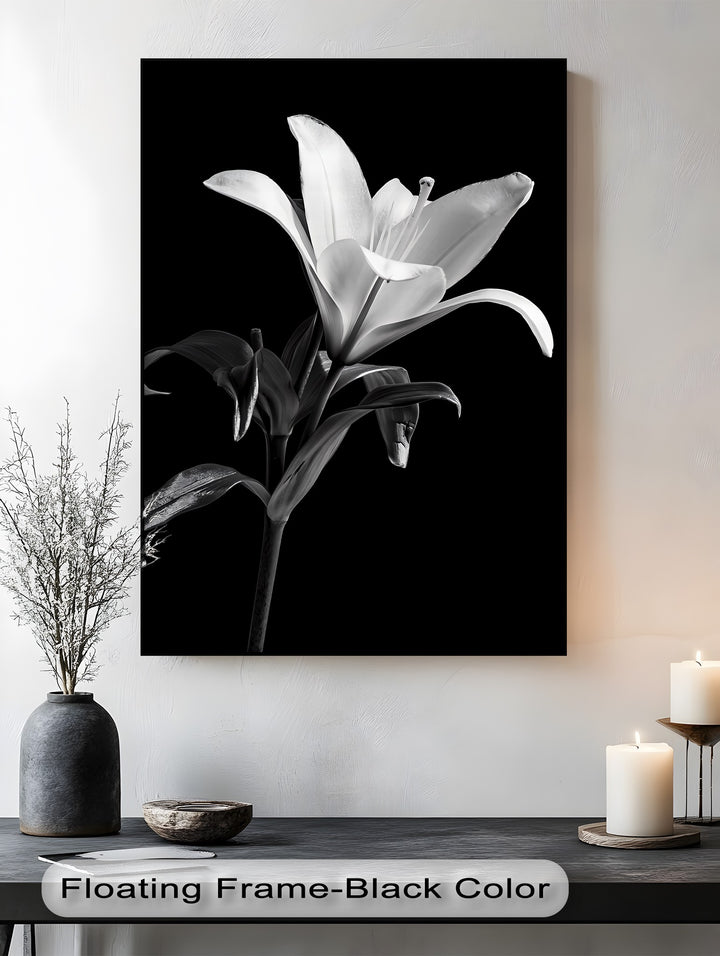 Silent Bloom – Black and White Lily Canvas Prints