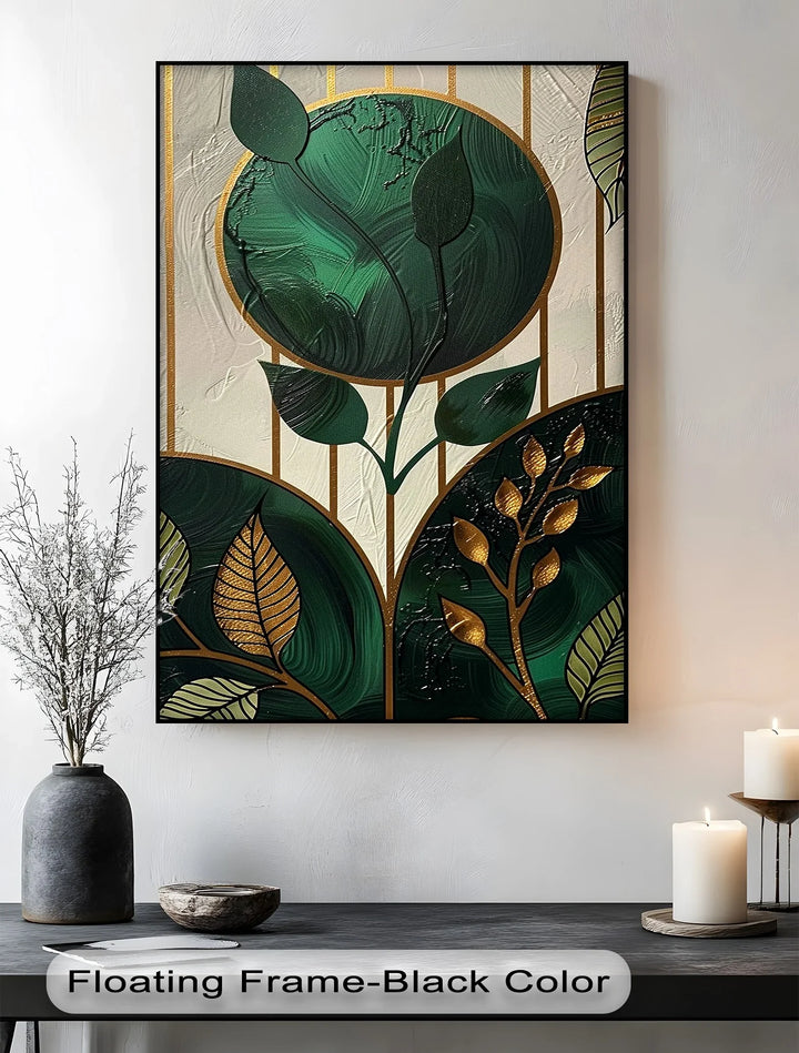 Golden Botanica – Luxe Leaf Design in Emerald and Gold Canvas Print - MyPhotoStation