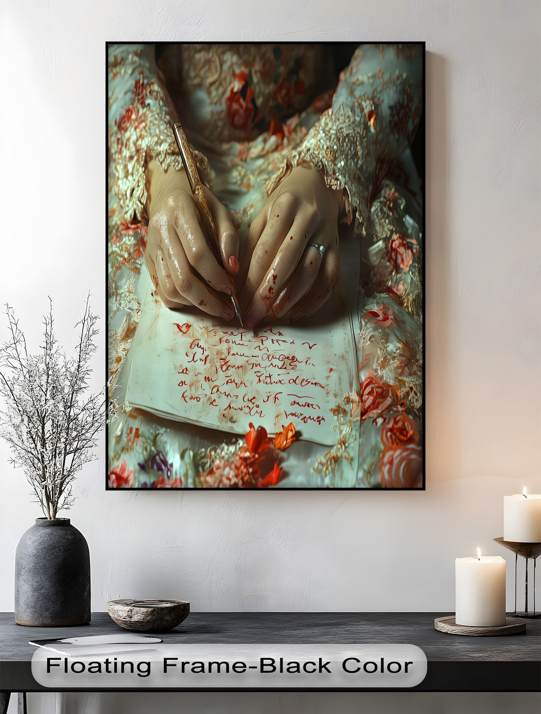 Crimson Petals & Ink – Persian Canvas Print