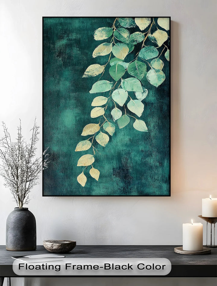 Golden Eucalyptus Cascade – Elegant Leaf Branch Canvas Print - MyPhotoStation