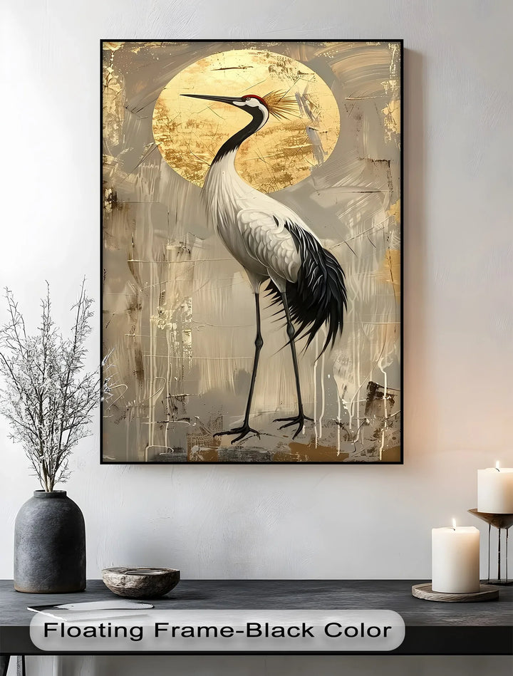 Golden Sun and Standing Crane – Elegant Crane Animal Canvas Print - MyPhotoStation