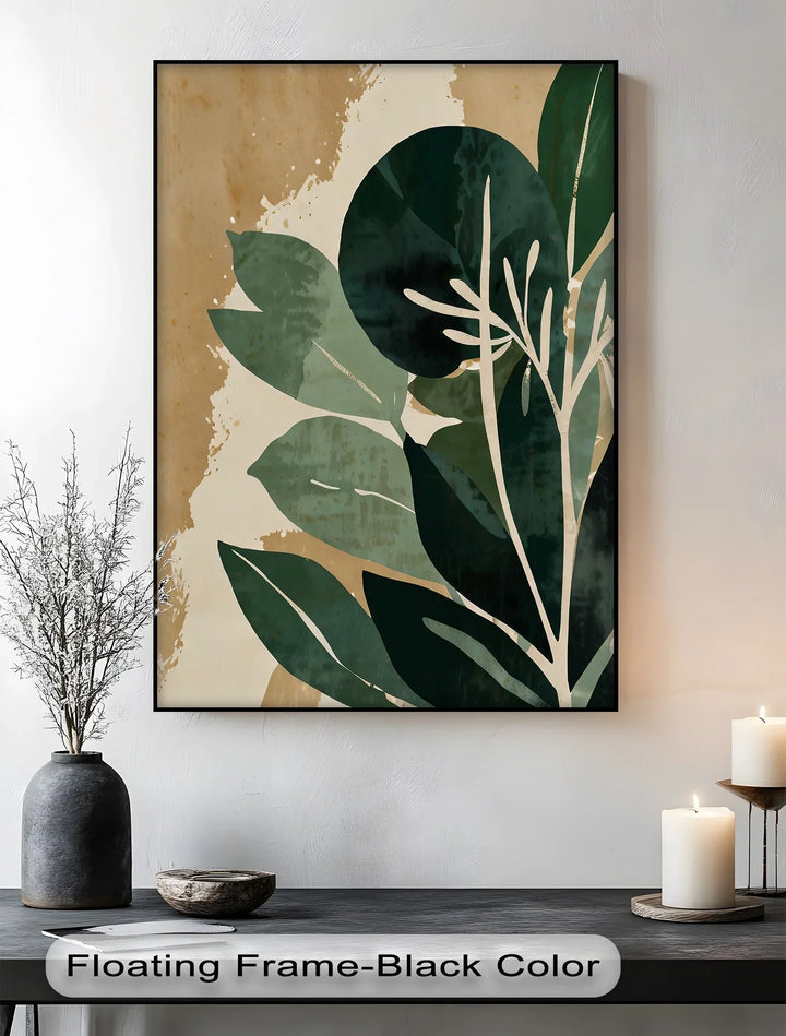 Earthy Botanical Harmony – Abstract Green Leaf Canvas Print - MyPhotoStation
