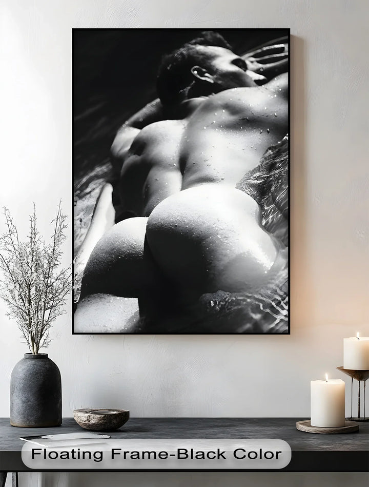 Aqua Poise – Male Form in Monochrome Motion Nude Canvas Print - MyPhotoStation