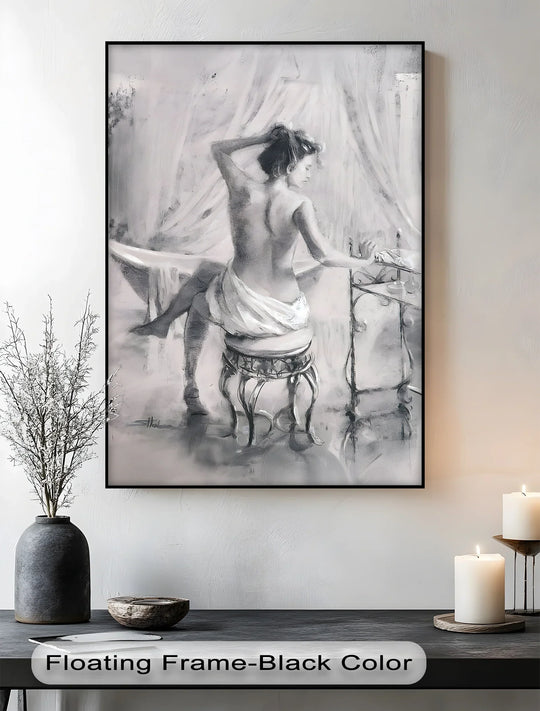 Timeless Elegance – Classical Nude Woman at Vanity Canvas Print - MyPhotoStation