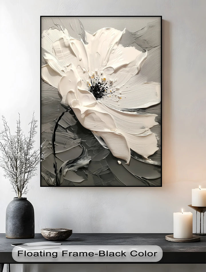 White Bloom in Monochrome – Textured Floral Canvas Print - MyPhotoStation