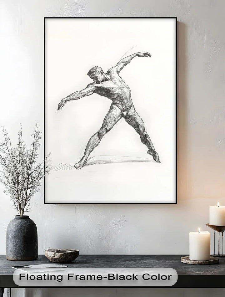 Dynamic Grace – Male Nude Figure Sketch in Motion Canvas Print - MyPhotoStation