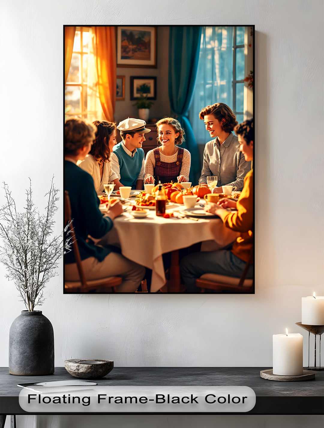 Autumn Gathering – Friends Around the Table Canvas Wall Art | Framed Art