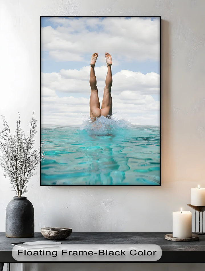Splash Elegance – Nude Dive into Turquoise Waters Canvas Print - MyPhotoStation