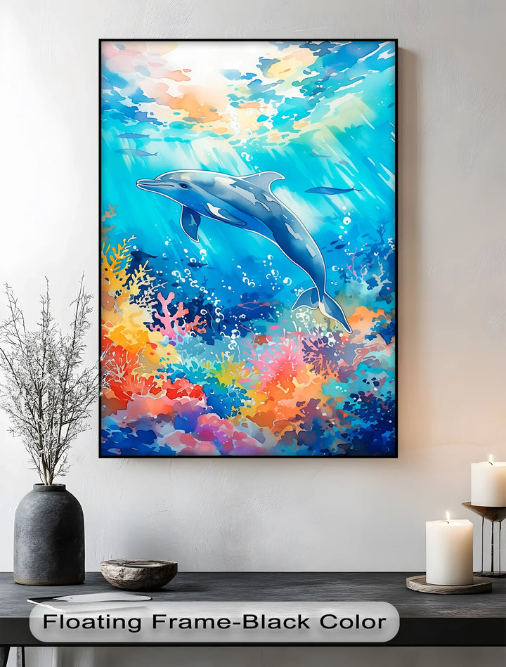 Vibrant Dolphin in Coral Reef – Blue Ocean Canvas Prints - MyPhotoStation