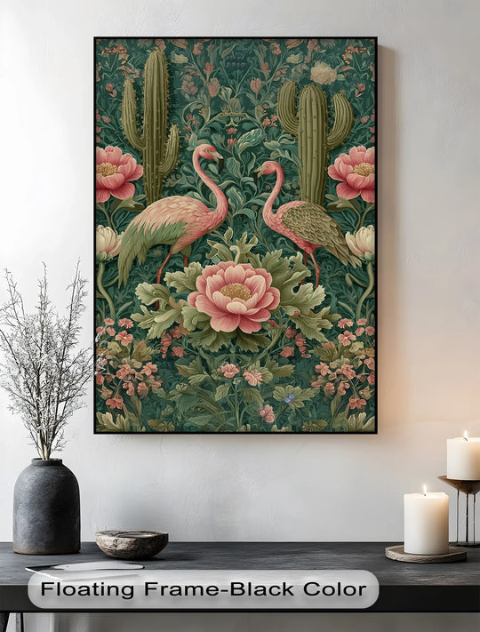 Flamingo Garden in Bloom – Vintage Tropical Canvas Print - MyPhotoStation