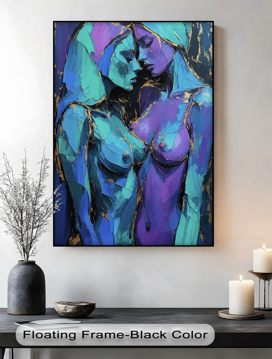 Electric Intimacy – Dual Female Figures in Blue and Violet Canvas Print - MyPhotoStation