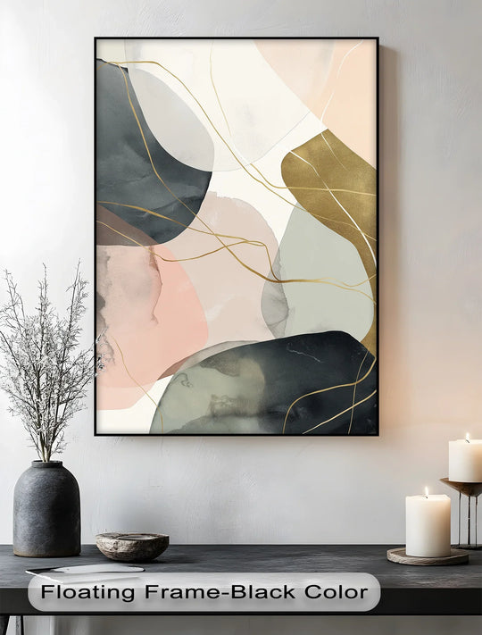 Captured in the stillness, this minimalist earth-tone abstract canvas print titled 'Golden Contours' becomes a serene and elegantly framed canvas composition.