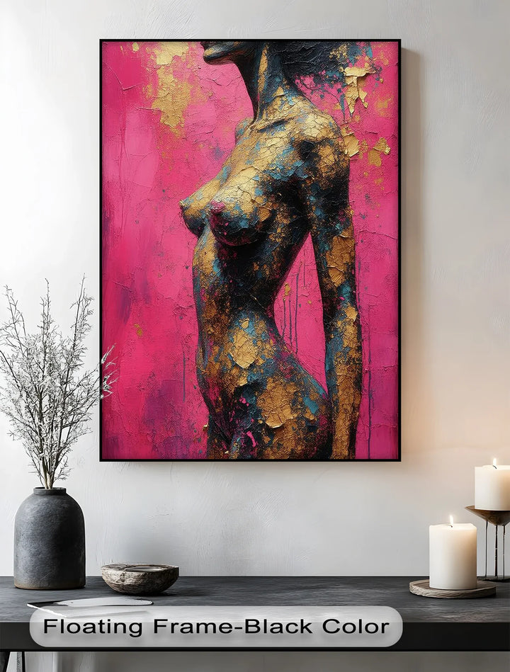 Golden Cracks – Textured Abstract Female Figure Canvas Print - MyPhotoStation