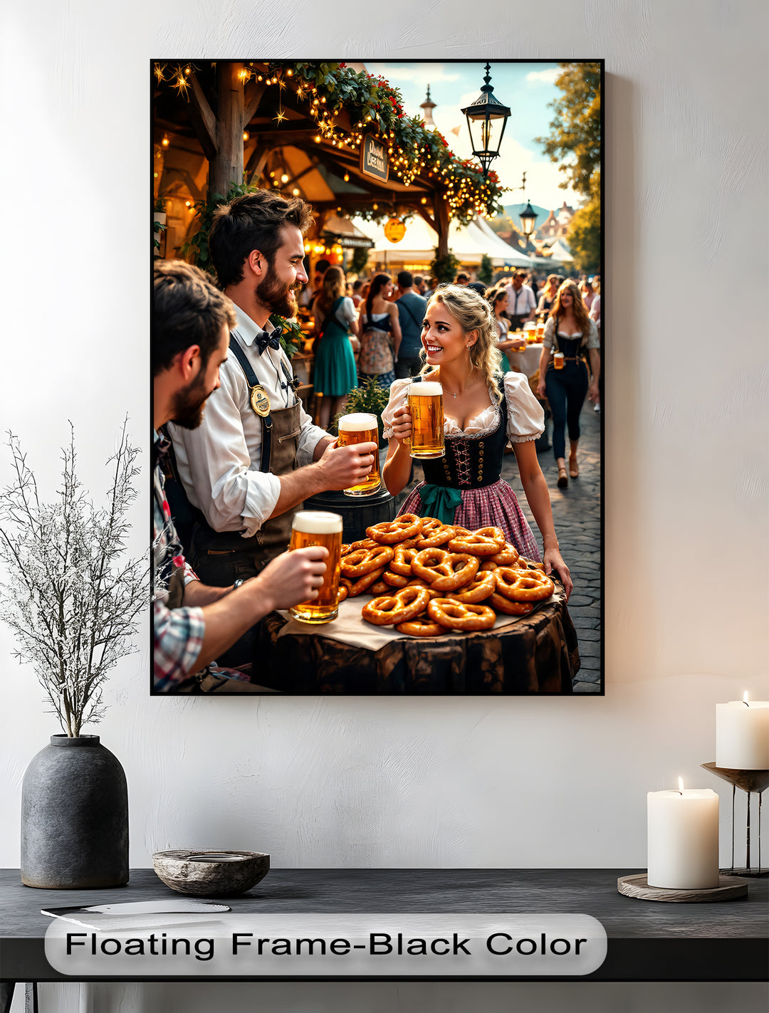 Oktoberfest Celebration – Beer and Pretzel Canvas Wall Art | Framed Art