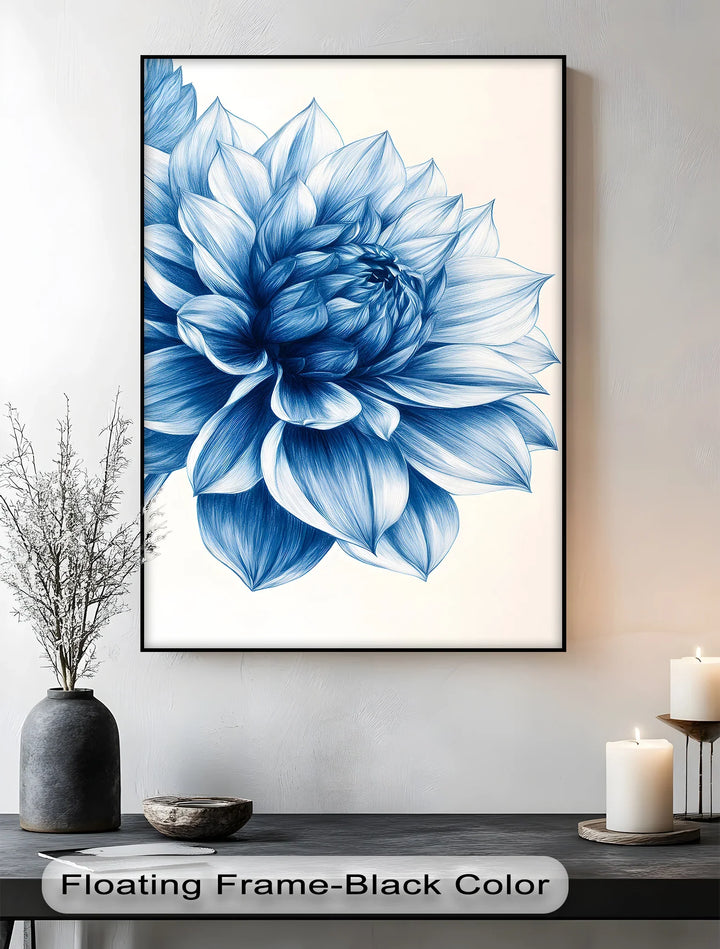 Elegant Blue Dahlia Bloom – Floral Minimalist Blue Canvas Prints - MyPhotoStation