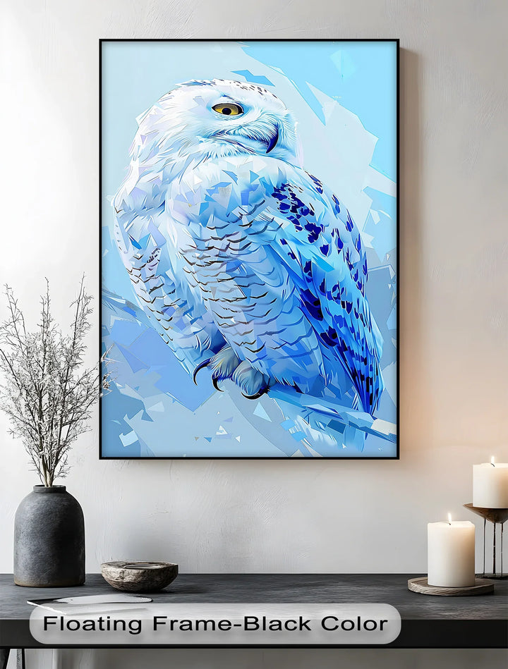 Crystal Gaze – Blue Snow Owl in Geometric Arctic Style Canvas Prints - MyPhotoStation