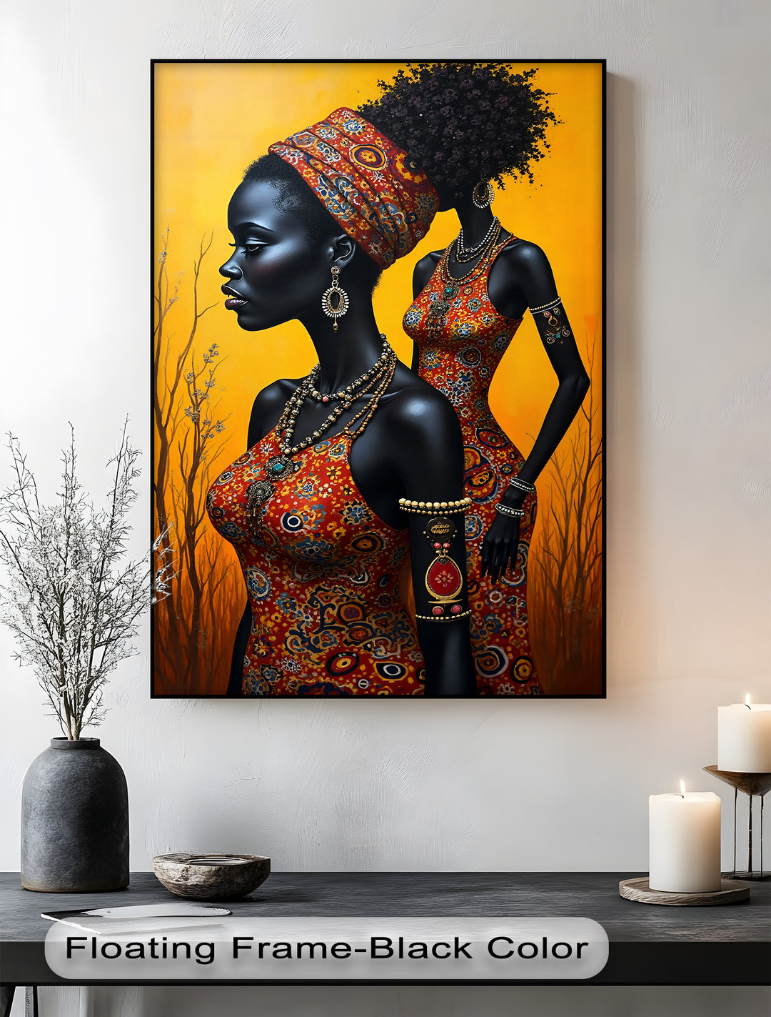 African Elegance – Tribal Women in Ankara Dress Canvas Wall Art | Framed Art