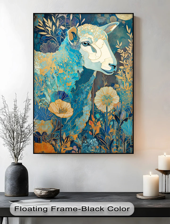 Golden Meadow Sheep – Elegant Blue Animal Blue Canvas Prints - MyPhotoStation
