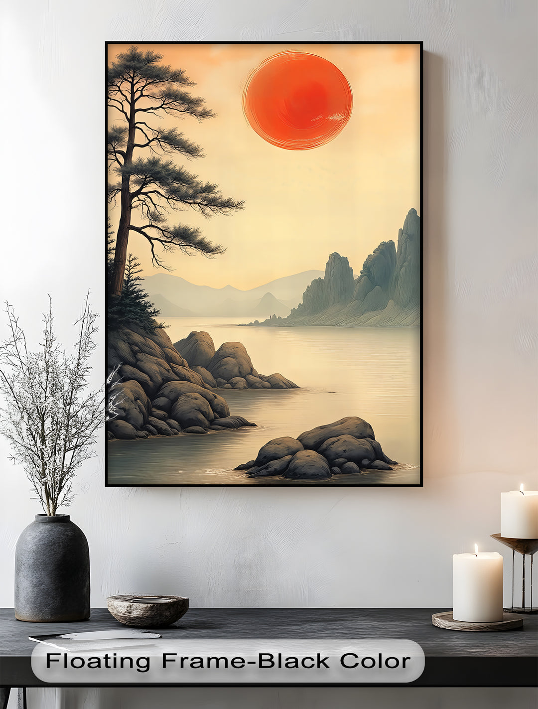 Rising Sun Over Tranquil Waters – Japanese Landscape Canvas Print | Framed Art