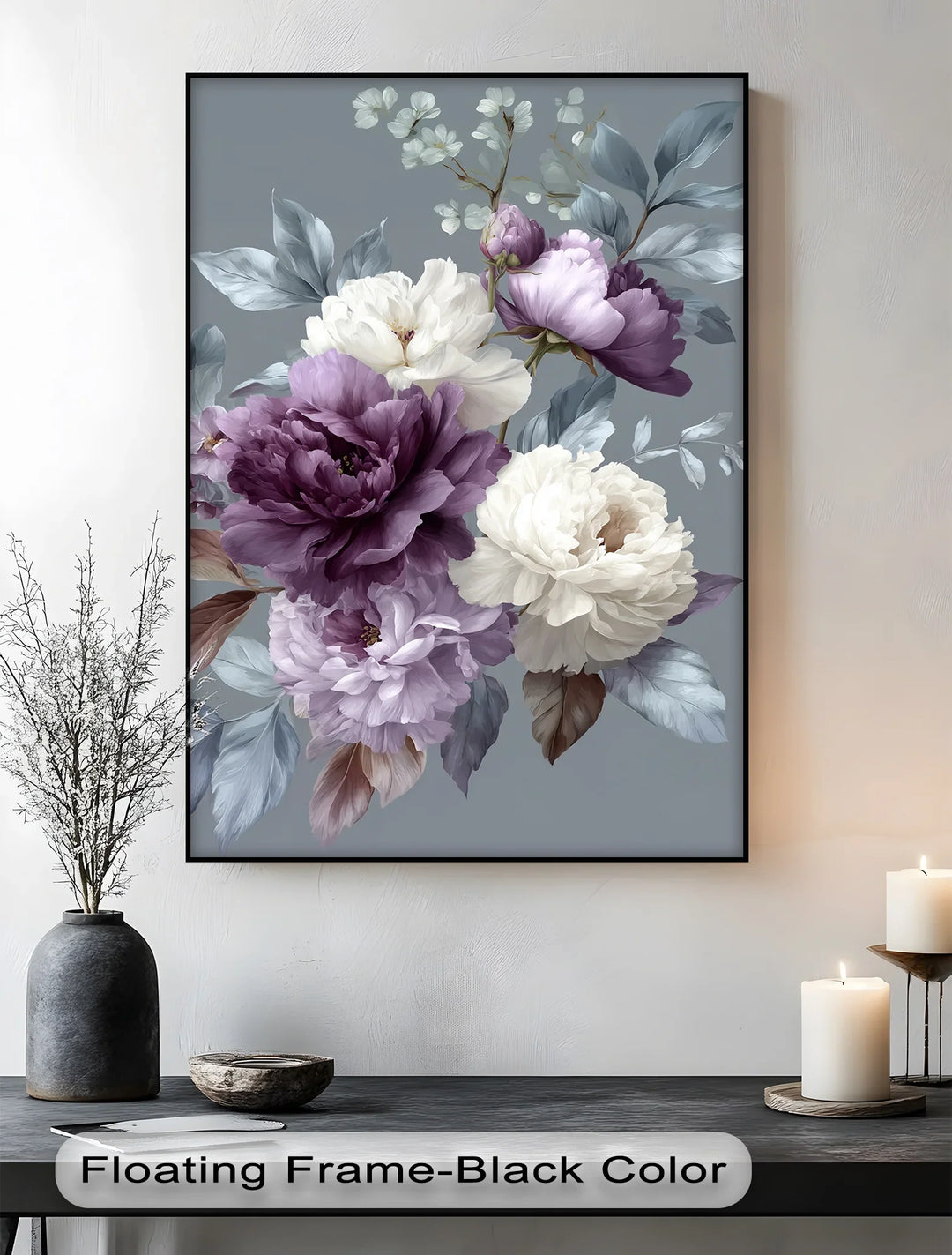 Plum Garden Harmony – Elegant Purple and Ivory Floral Canvas Print - MyPhotoStation