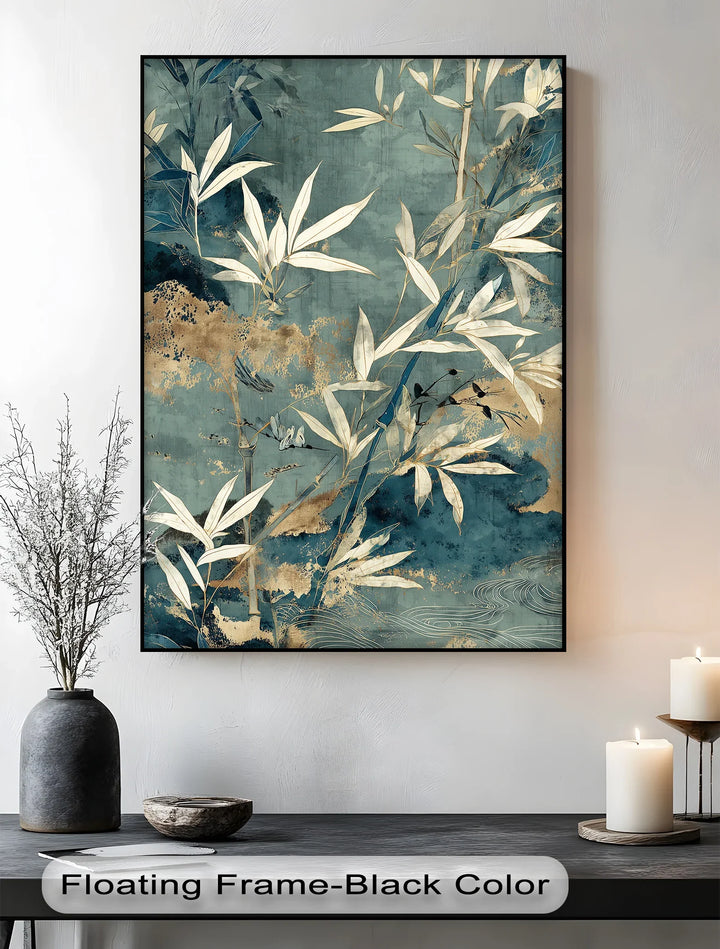 Tranquil Bamboo Forest – Blue and Gold Botanical Canvas Print - MyPhotoStation