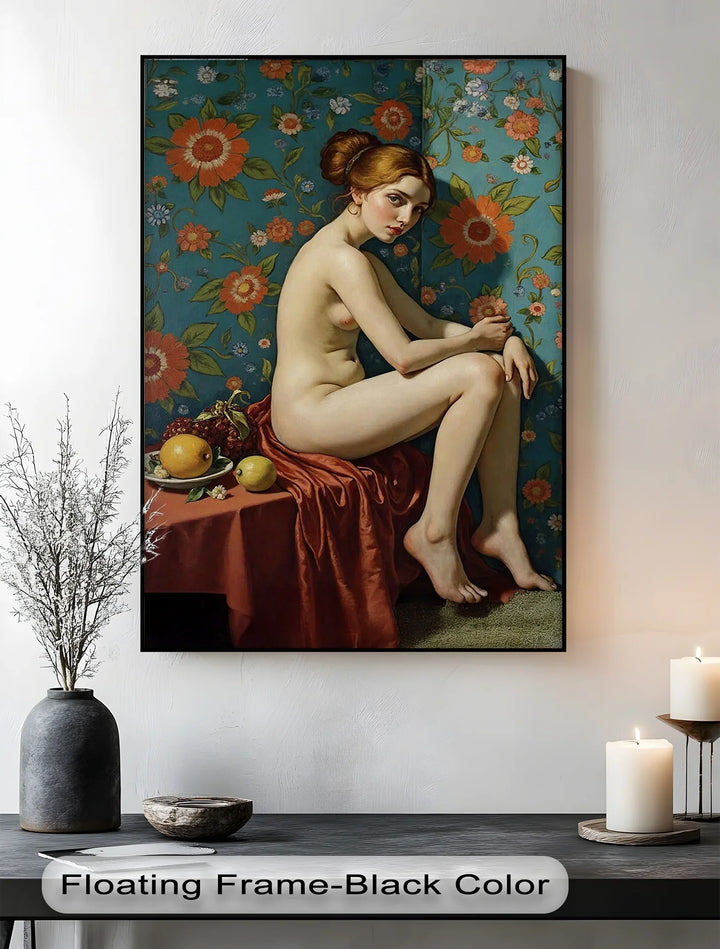 Floral Reverie – Seated Nude with Vintage Erotic Canvas Print - MyPhotoStation