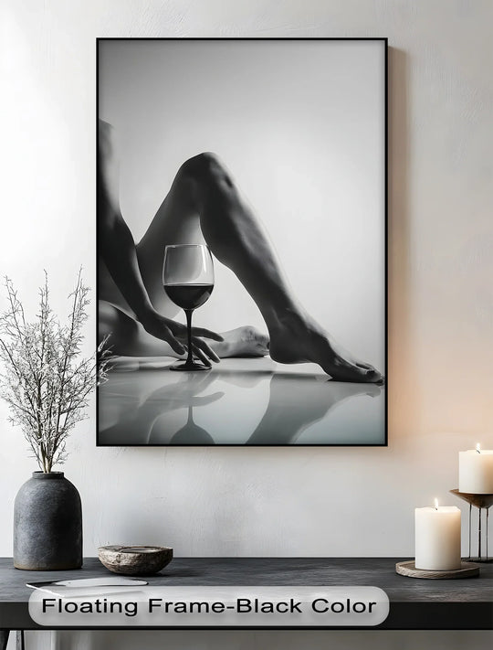 Sensual Balance – Black and White Nude with Wine Glass Canvas Print - MyPhotoStation